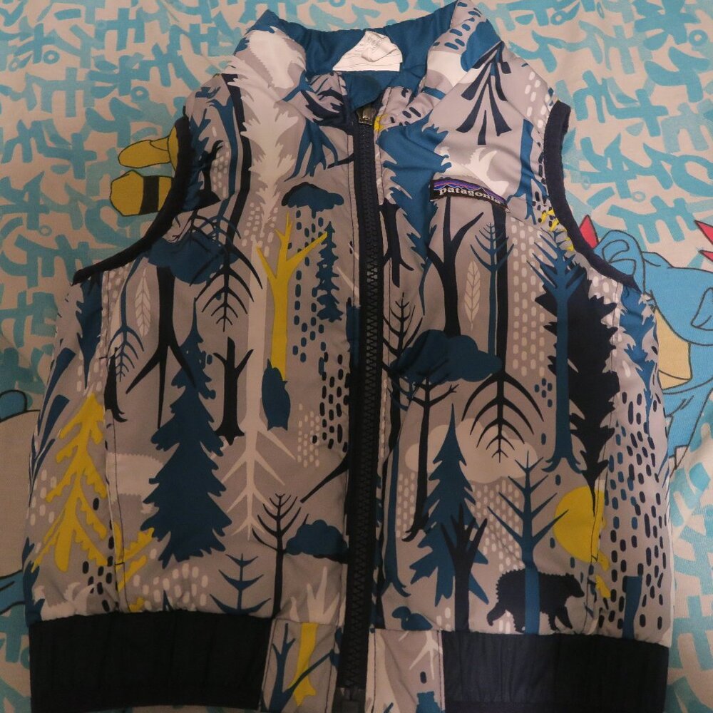 Patagonia Reversible Puff-Ball Vest 2T Toddler Blue Forest Trees Style 60200